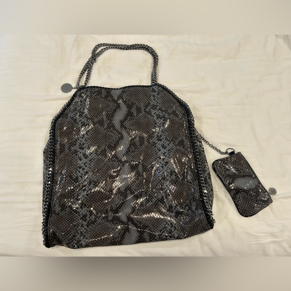 Black gray silver snakeskin Stella McCartney shoulder hobo bag purse